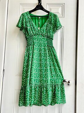NWT Max Studio Green Floral Smocked Midi Dress Cottagecore Boho Comfy Flowy